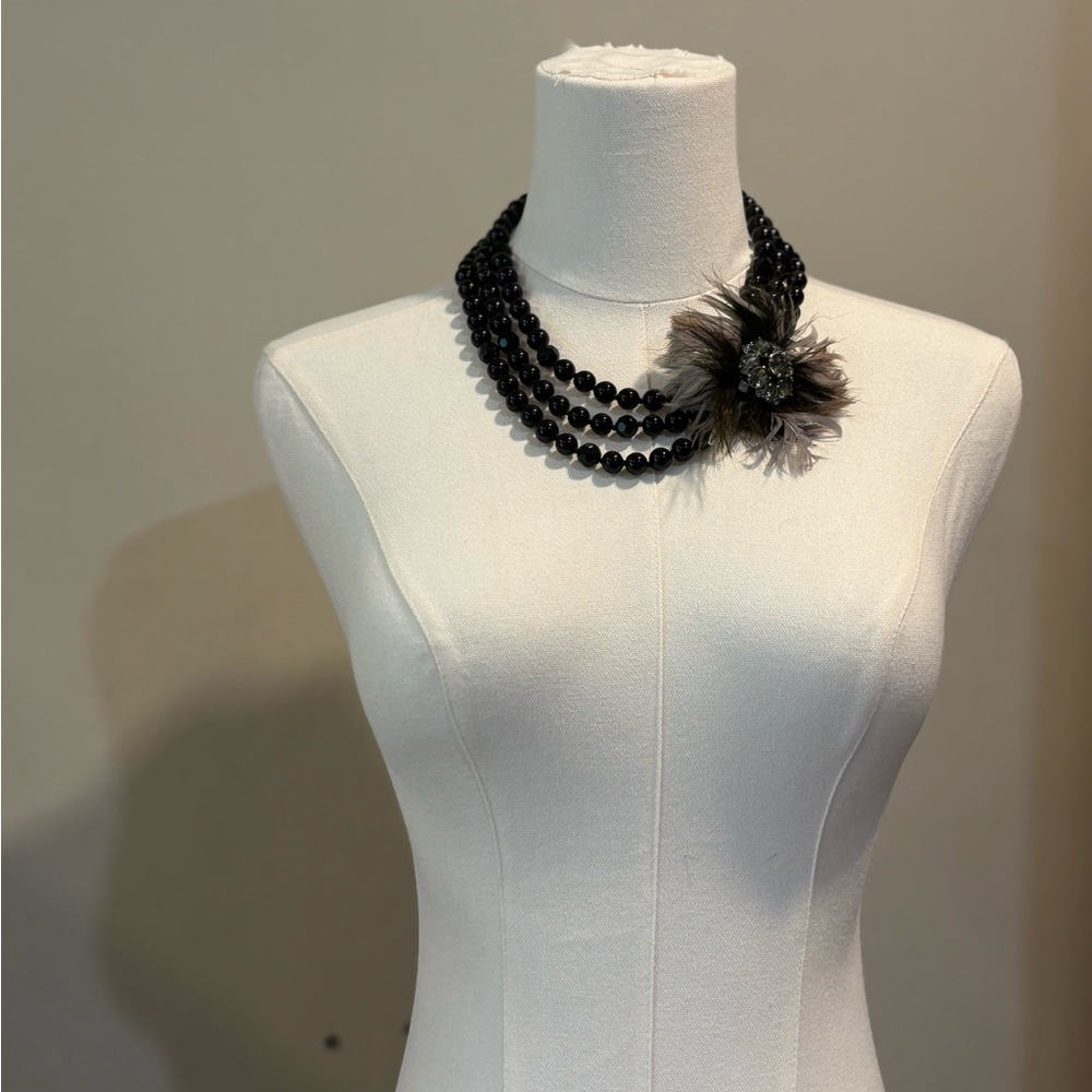 Stella & Dot Black Beaded Necklace with Floral Detail